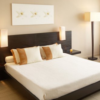 Black bed with shelf