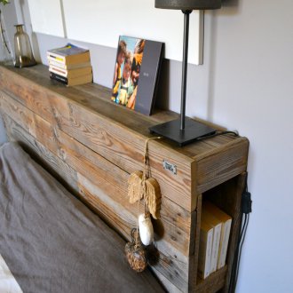 Bed with a shelf from boards