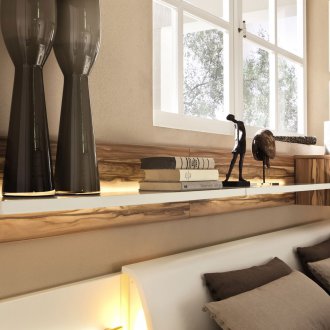 Shelf at the head of the bed