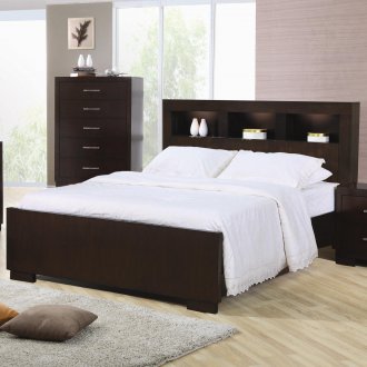 Brown bed with shelf
