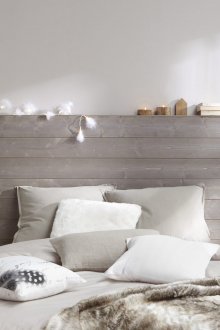 Gray bed with shelf