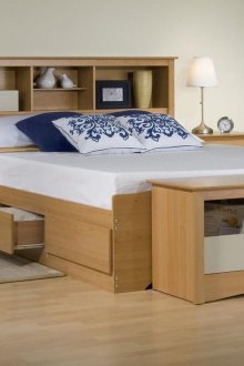 Bed with shelf and drawer