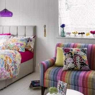Multi-colored sofa for a bedroom