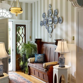Carved sofa in the hallway