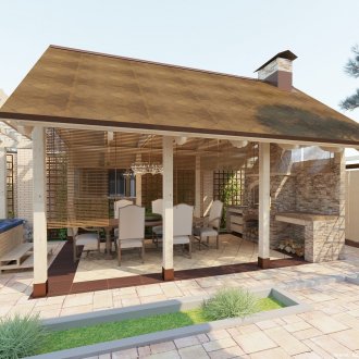 Projekt eines Pavillons mit Kamin