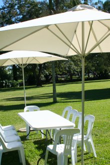 White garden umbrella