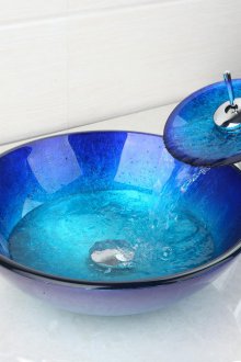 Cam lavabo mavi