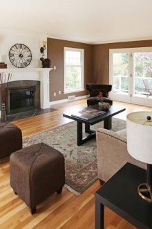 Brown living room interior in bright colors.