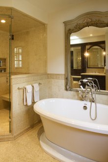 Light tile in the bathroom interior