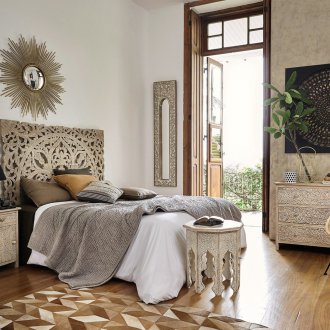 Bright bedroom interior in oriental style