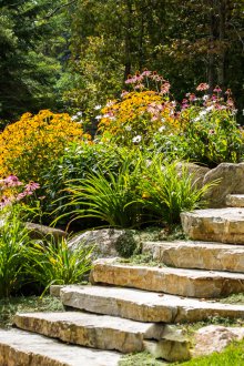 Landscaping with a stone staircase