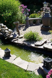 Landscaping plot with a pond