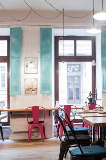 Cafe with bright elements of Provence style