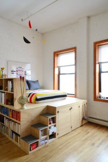 Loft-style plywood bed