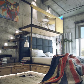 Loft bed on the catwalk