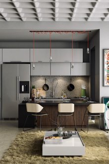 Dark studio apartment interior