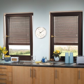 Brown blinds in the kitchen