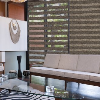 Rolled brown curtains