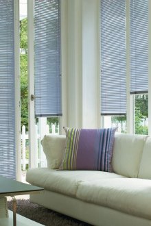 Blue blinds in the living room