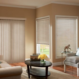 Beige horizontal and vertical blinds
