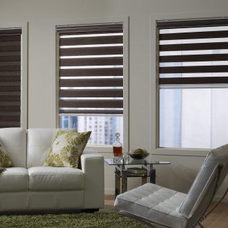Brown roller blinds in the living room
