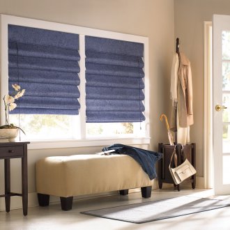 Blue Roman Curtains in the Entrance Hall
