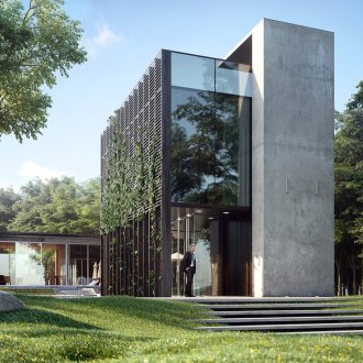 Yüksek teknolojili minimalist ev.