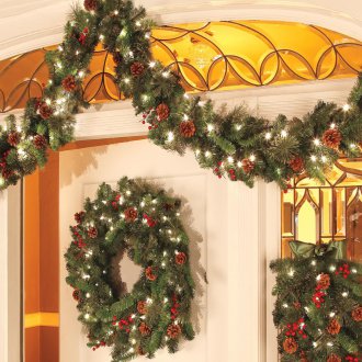 Decorating the door with a garland for the new year
