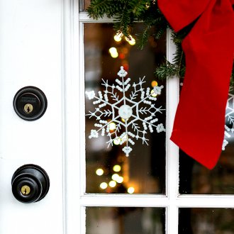 Door decoration with snowflakes