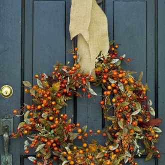 Yellow wreath on a New Year's door