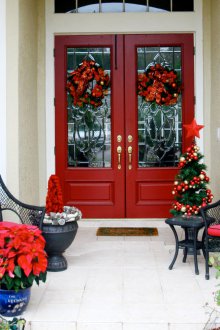 Christmas decoration of a glass door