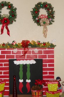 Lareira de Natal pronta para uso com uma foto