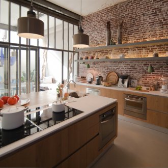 Loft tarzı tuğla mutfak