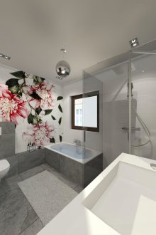 Duvardaki resim ile birlikte banyo