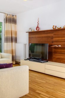 Studiowohnungsinnenraum mit hölzerner Ordnung