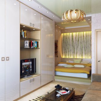 Bedroom in the niche of the living room