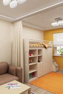 Children's area for a newborn with a curtain
