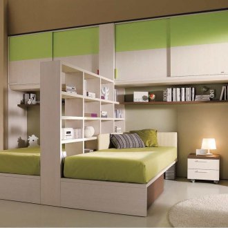 Children's room for three with modular furniture