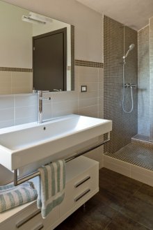 Pequeño baño con ducha.
