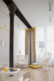 Diseño odnushki con dos niños y una cuna