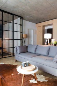Bedroom in a one-room apartment with cabinet furniture