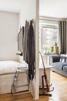Bedroom in a Scandinavian-style studio apartment