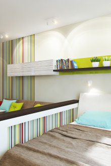 Bright bedroom in a studio apartment