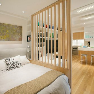 Sleeping area in a studio apartment
