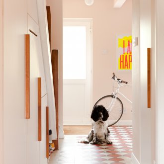 Bir köpek için kiremitli koridor dekorasyon