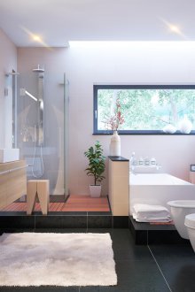 Bej banyo tasarımı