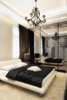 Fernsehapparat im Schwarzweiss-Schlafzimmer
