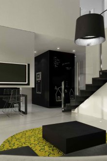 Fernseher im Innenraum mit einer Treppe