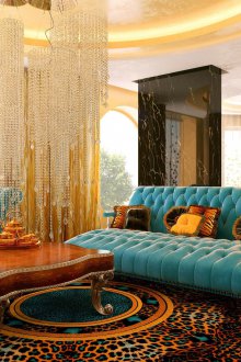 Art deco turkuaz oturma odası tasarımı