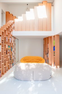 Futuristic style living room shelving